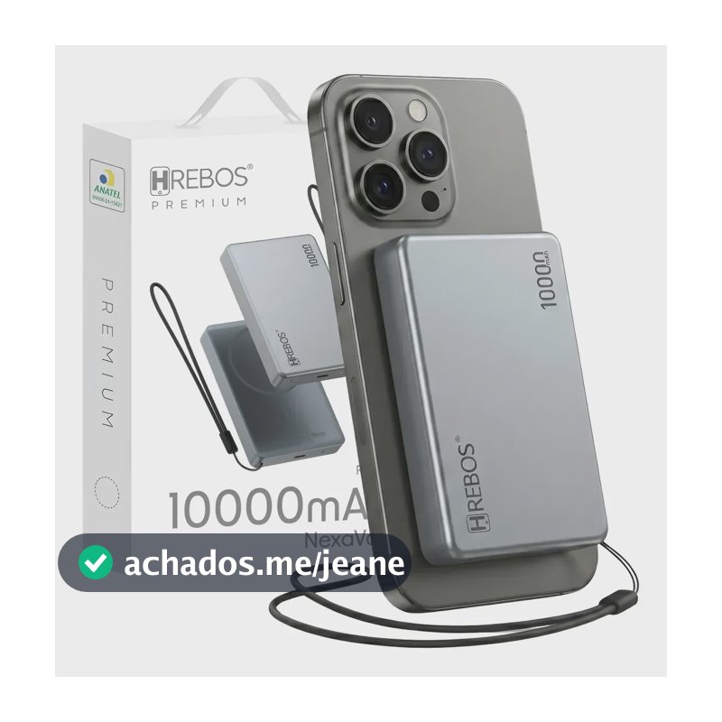 Power Bank Magnético 10000mah Para Magsafe iPhone 15 16 17 Cinza Chumbo