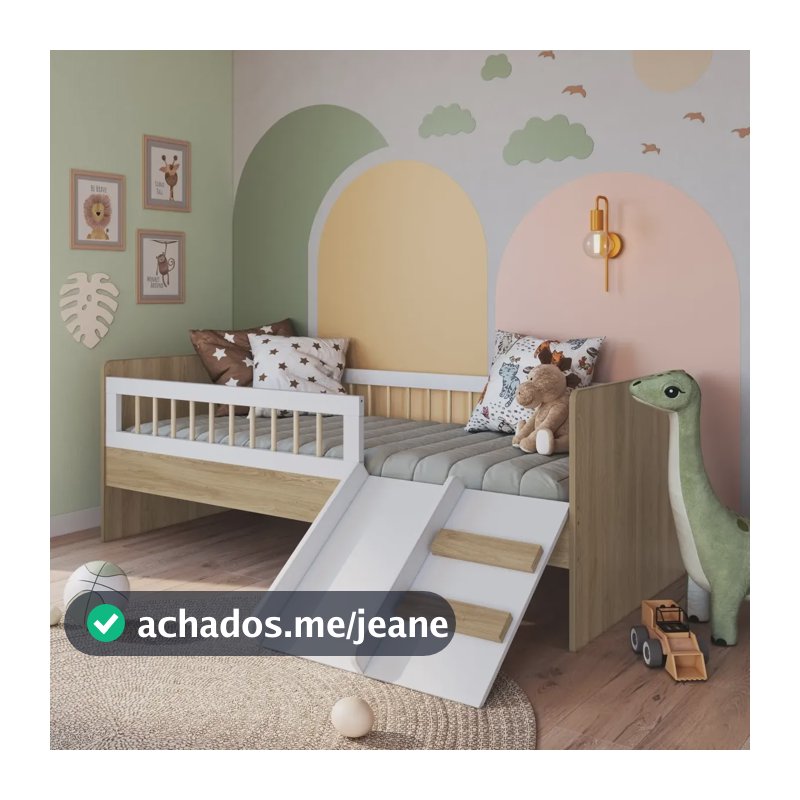 Cama Montessoriana De Solteiro Com Escada E Escorrega Gf Aveiro Oak Com Branco