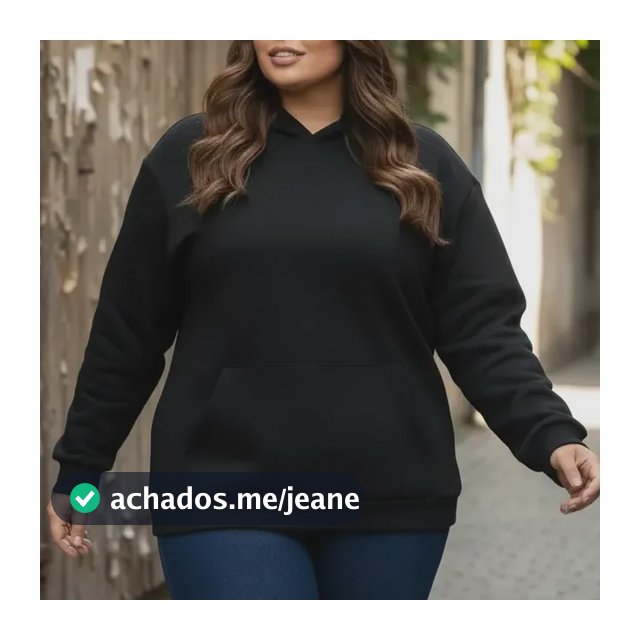 Blusa Moletom Plus Size Capuz Inverno Bolso Cang Flanelado M Preto Liso