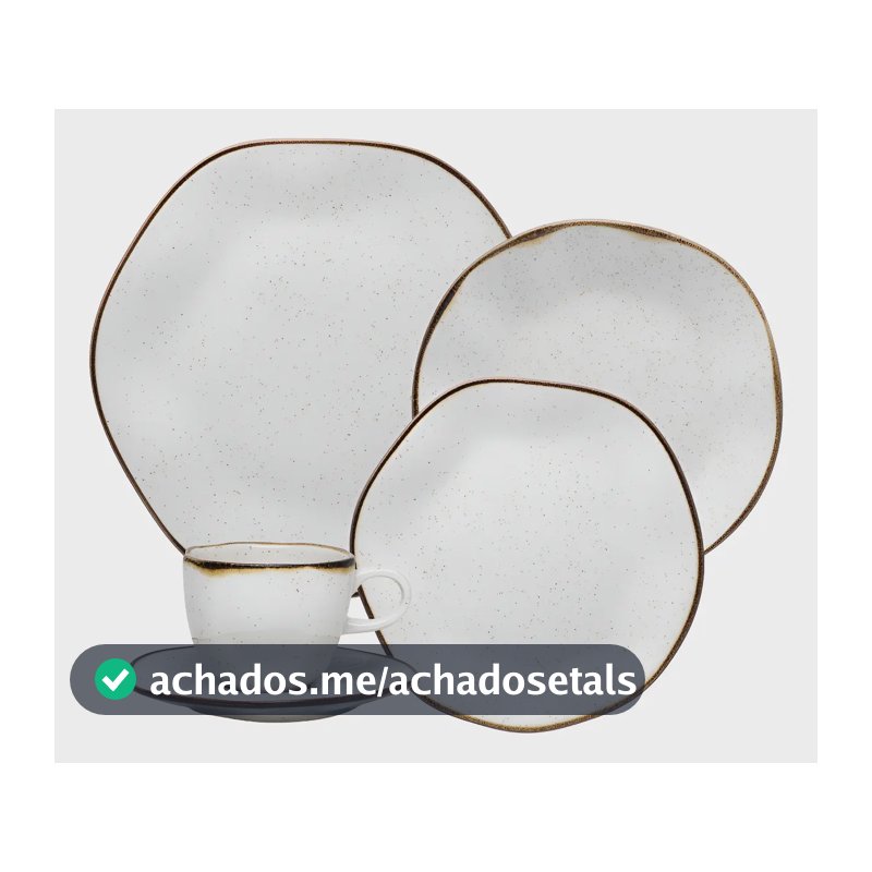 Aparelho De Jantar 30 Peças Ryo Maresia Oxford Porcelana Off White e Marrom
