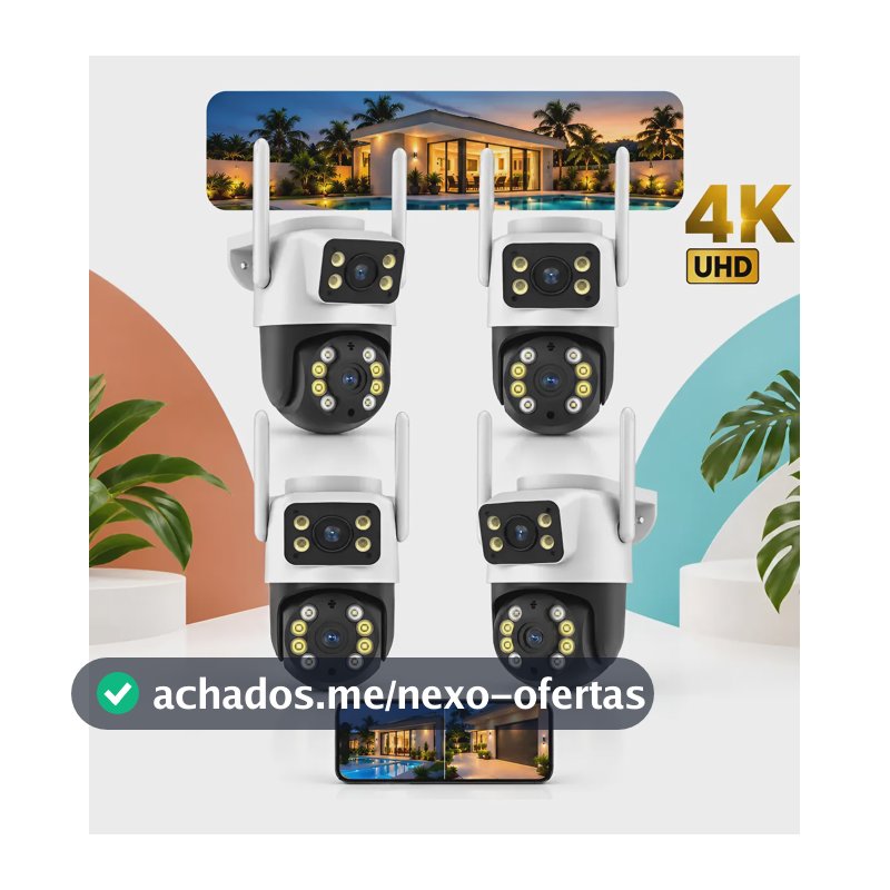 Kit 4 Câmera Lente Dupla Segurança Residencial Visão Noturna Branco