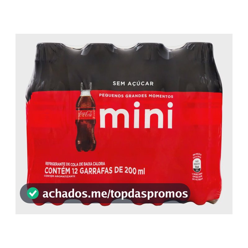 Refrigerante Zero Açúcar Coca-Cola Mini Garrafa 12 Unidades 200ml Cada