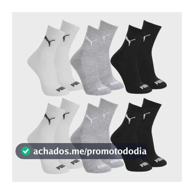 Kit 6x Pares Meia Esportiva Unisex Cano Médio Puma 4530/4795