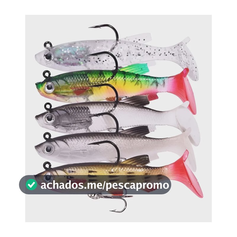 Kit 5 Isca Artificial Shad Silicone Tucunaré Robalo Traira Variados