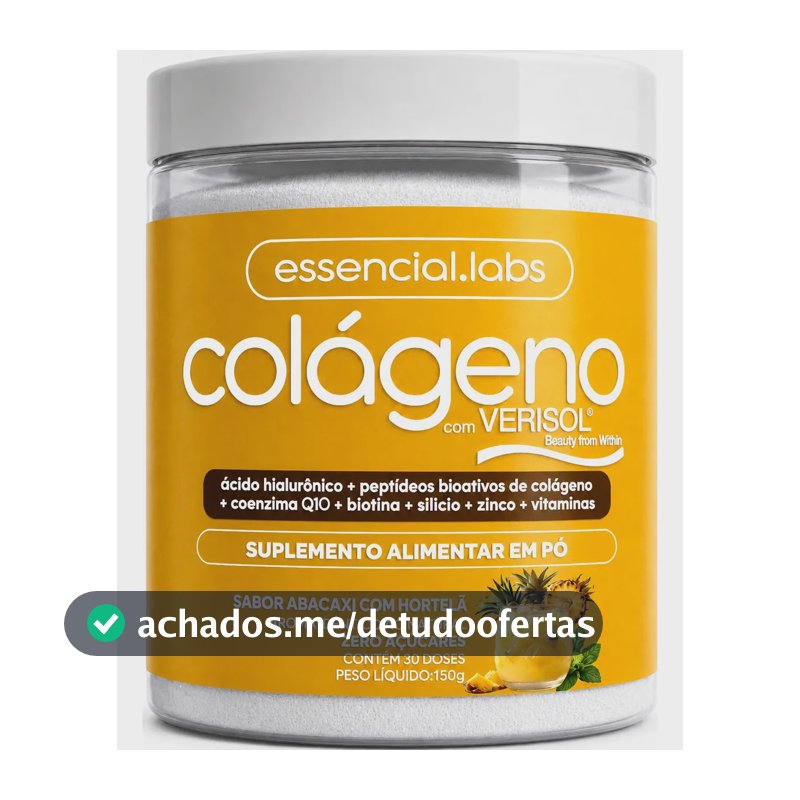 COLÁGENO VERISOL® - Fórmula Exclusiva com Ácido Hialurônico + Coenzima Q10 + Biotina + Silício + Zinco + Peptídeos Bioativos + Vitaminas - Sabor Abacaxi com Hortelã - 30 doses