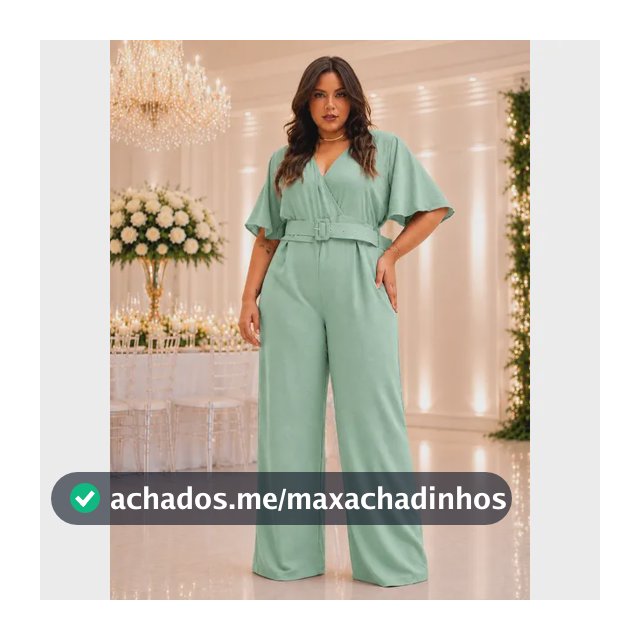 Macacão Feminino Plus Size Pantalona Com Cinto Encapado Luxo