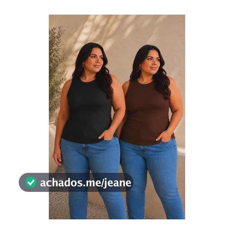 Kit 2 Blusas Regatas Feminina Canelada Alça Larga Plus Size Marrom/preta G2