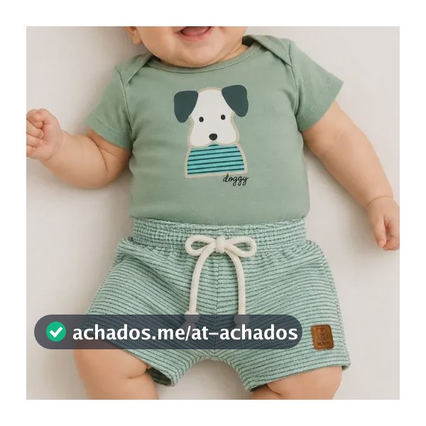 Conjunto Body Bebê Menino Dog + Short Suedine P Ao G