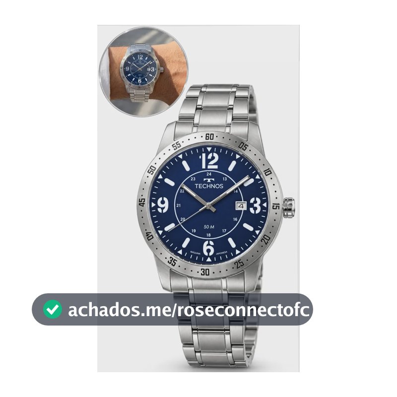 Relógio Technos Masculino Steel De Pulso Quartz Original Prateado Azul-marinho