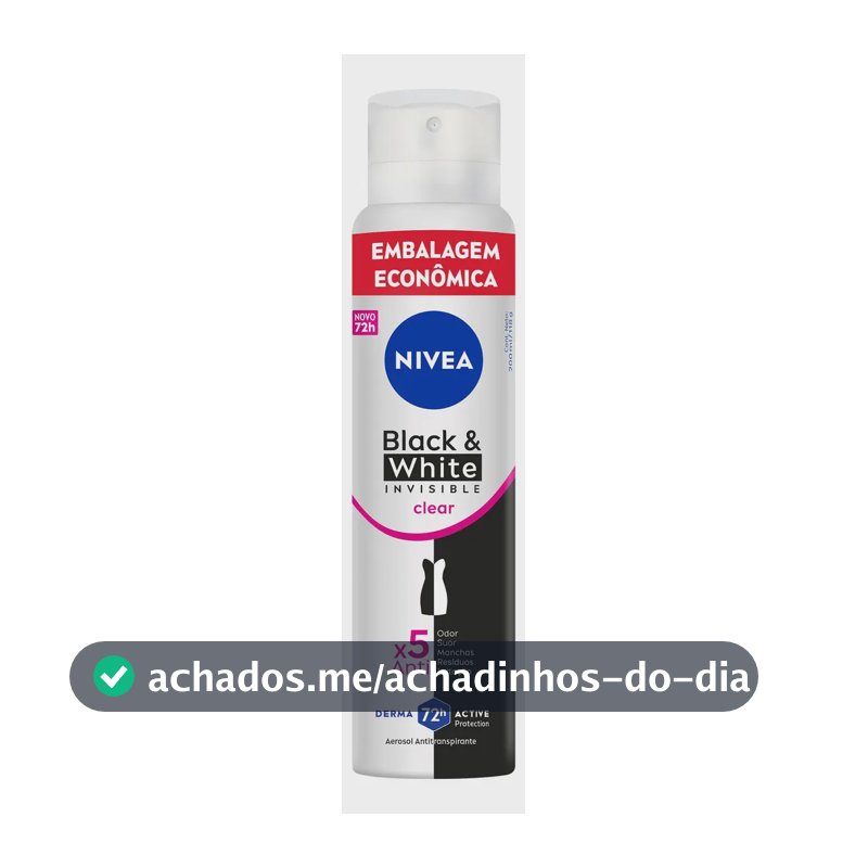 NIVEA Desodorante Antitranspirante Aerossol Black & White INVISIBLE Clear 200ml, Proteção 72h, Contra Suor e Odor, Anti-manchas