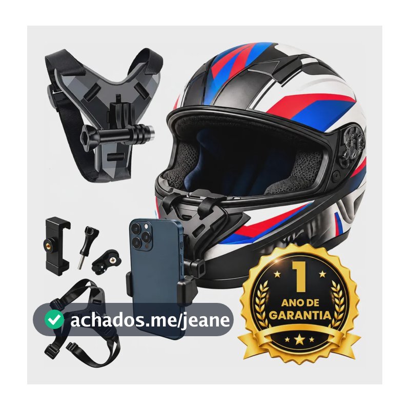 Suporte de celular Capacete Moto Câmera Gopro Insta360 SJCAM Galaxy IPHONE DJI Queixo Cor Preto