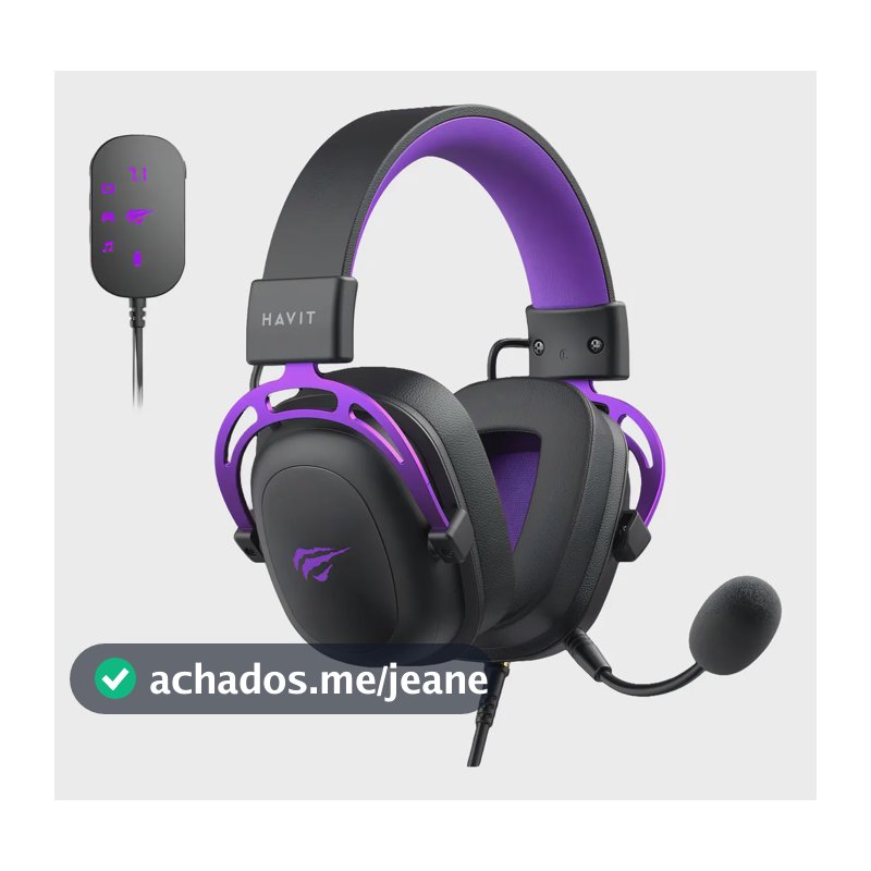Headset Gamer Havit H2002c+u Usb P2 Drivers 53mm Cor Preto E Cor preto e roxo