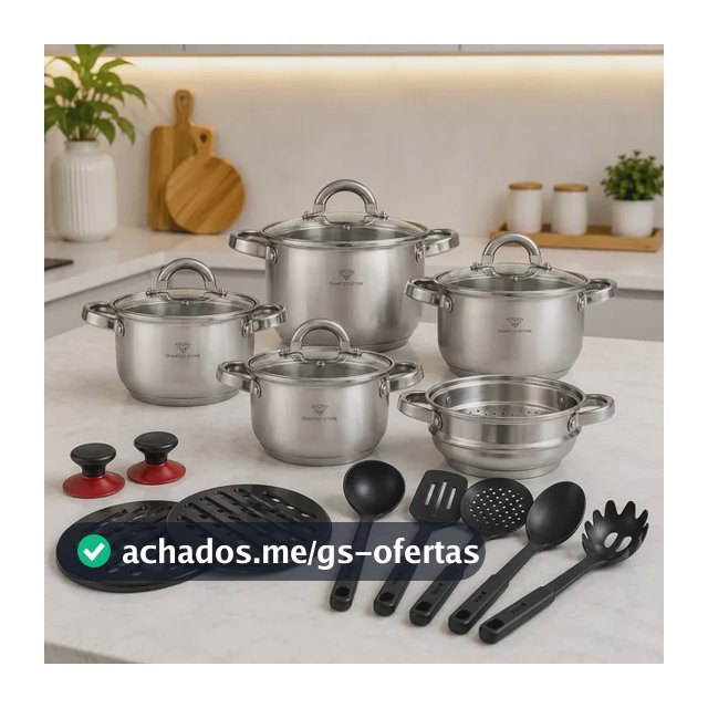 Jogo Panelas Inox 19 Peças Genebra Completo C/ Utensílios Prateado