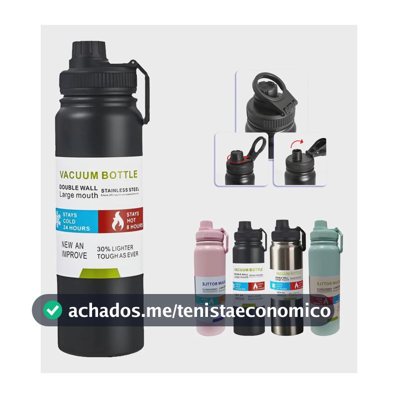 800mlgarrafa Térmica Água Squeeze Inox Academiaquente E Frio Preto