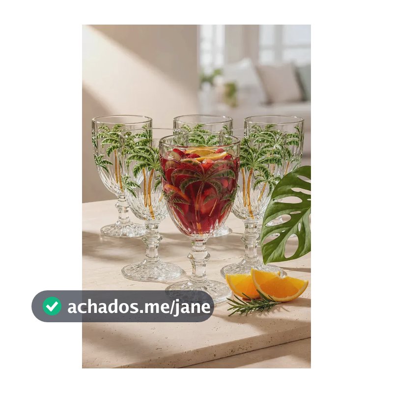Conjunto 6 Taças Vidro Palm Tree Coqueiro 300ml Transparente Coqueiro