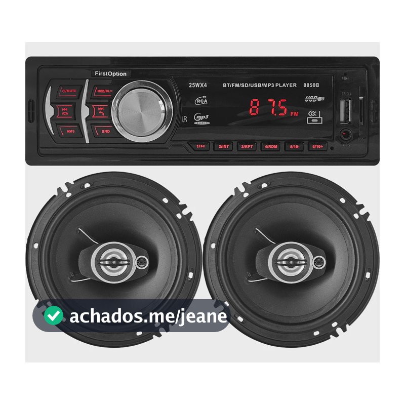 Kit Som Carro Radio Mp3 Bluetooth Usb + 2 Alto Falante 6 Pol