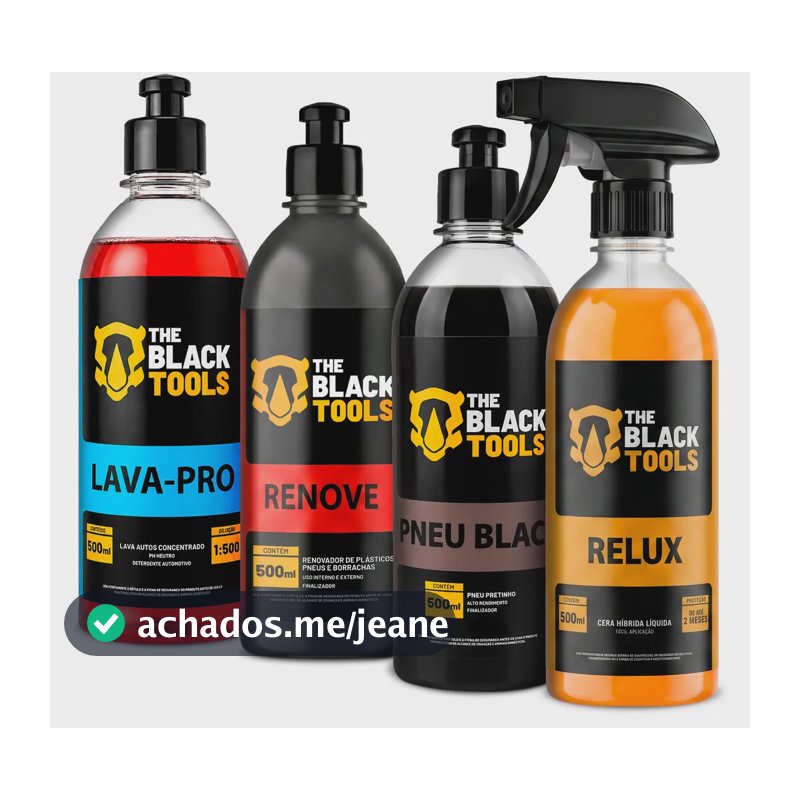 Kit Lavagem Shampoo Cera Automotiva Carro Moto Rapido Relux Renove Pneu Black Lava-pro Profissional The Black Tools