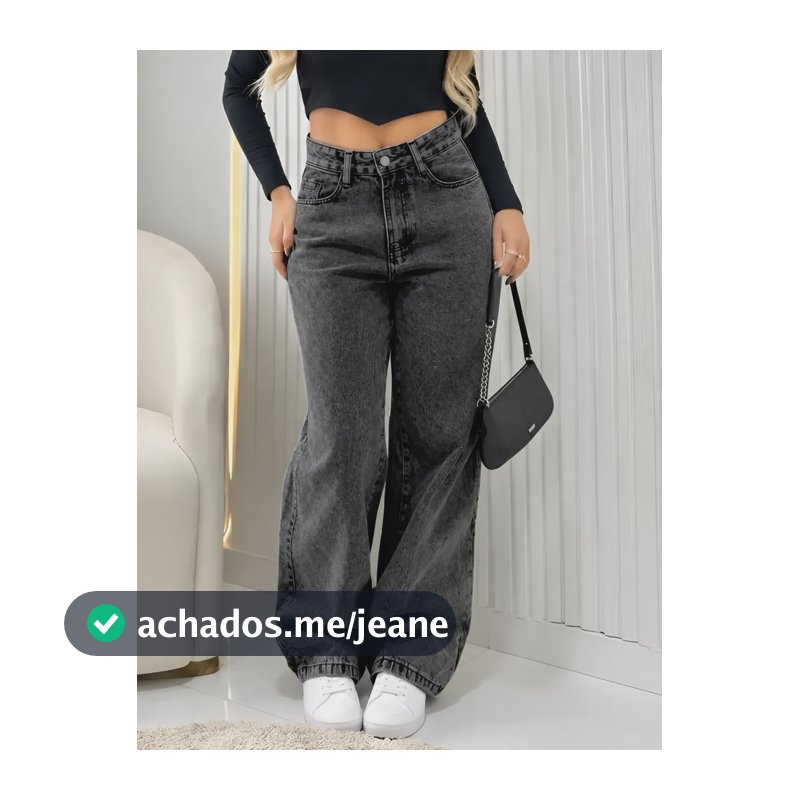 Calça Jeans Wide Leg Feminina Cintura Alta Pantalona Preto Black Marmo Liso 38