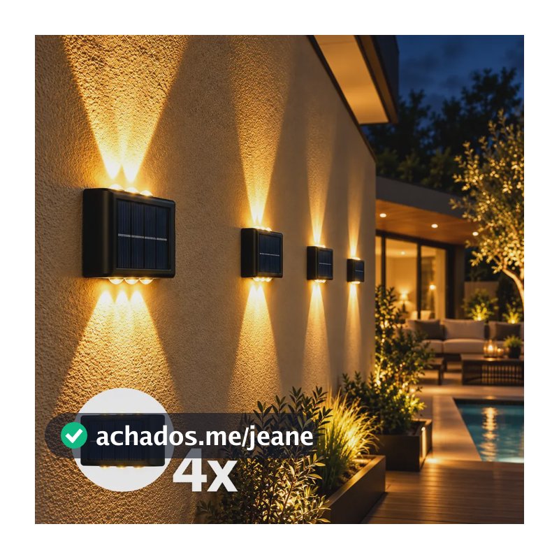 Kit 4 Arandela Solar Luminária Led Parede Externa Jardim 127/220v Preto
