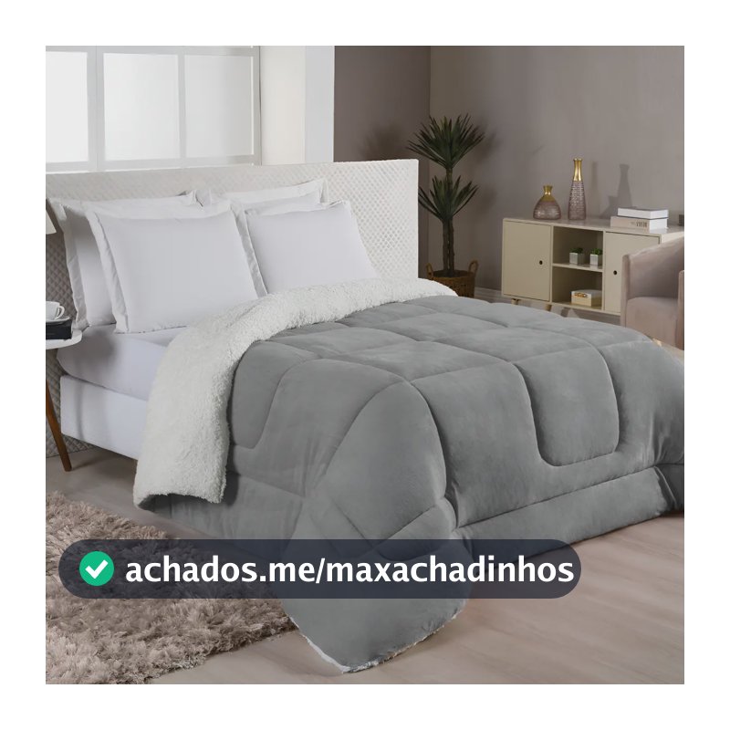 Edredom Sherpa Cobertor e Coberdrom Casal Queen Grosso Pele De Carneiro Dupla Face Cinza Super Quente Casa Laura Enxovais