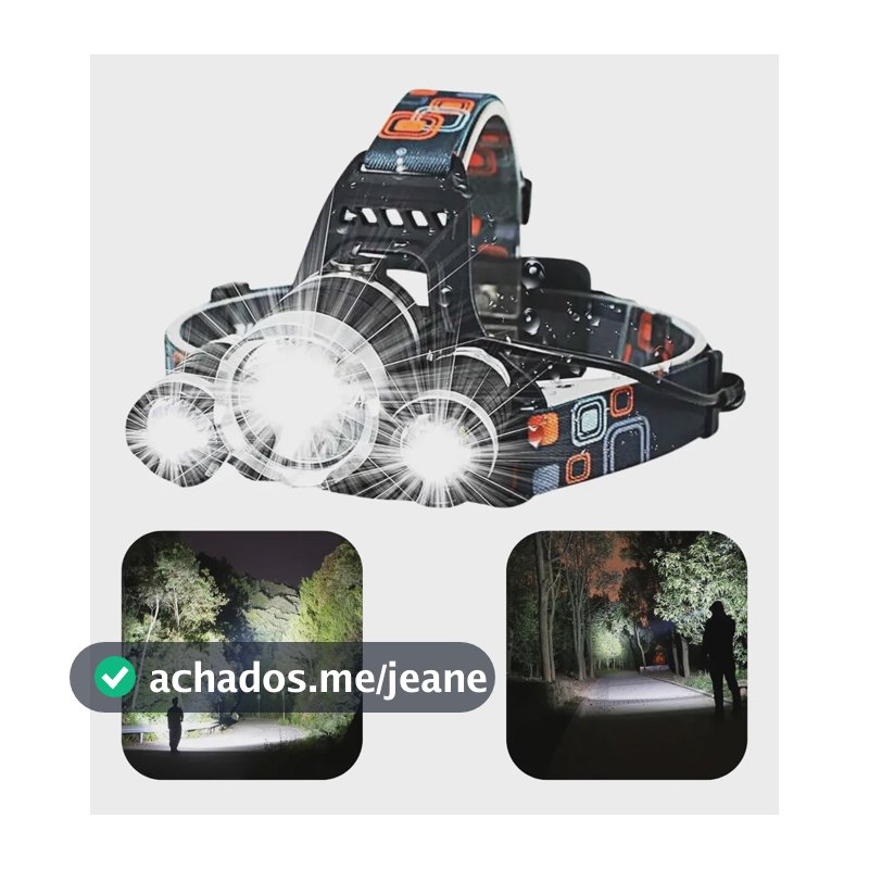 Lanterna Farol Cabeça 3 Leds Recarregável Bike Camping Pesca Branco Preto