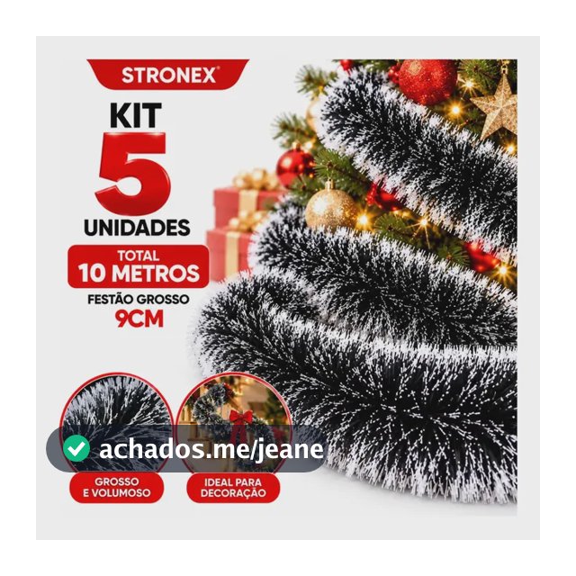 Kit 5 Festão Nevado De Natal 10 Metros Decoração Árvores Portas Janelas Festao De Natal Verde Nevado Grosso Stronex