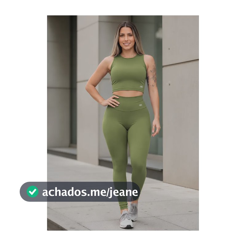 Conjunto Blackout Zero Transparência Legging E Cropped Suple Verde Militar M