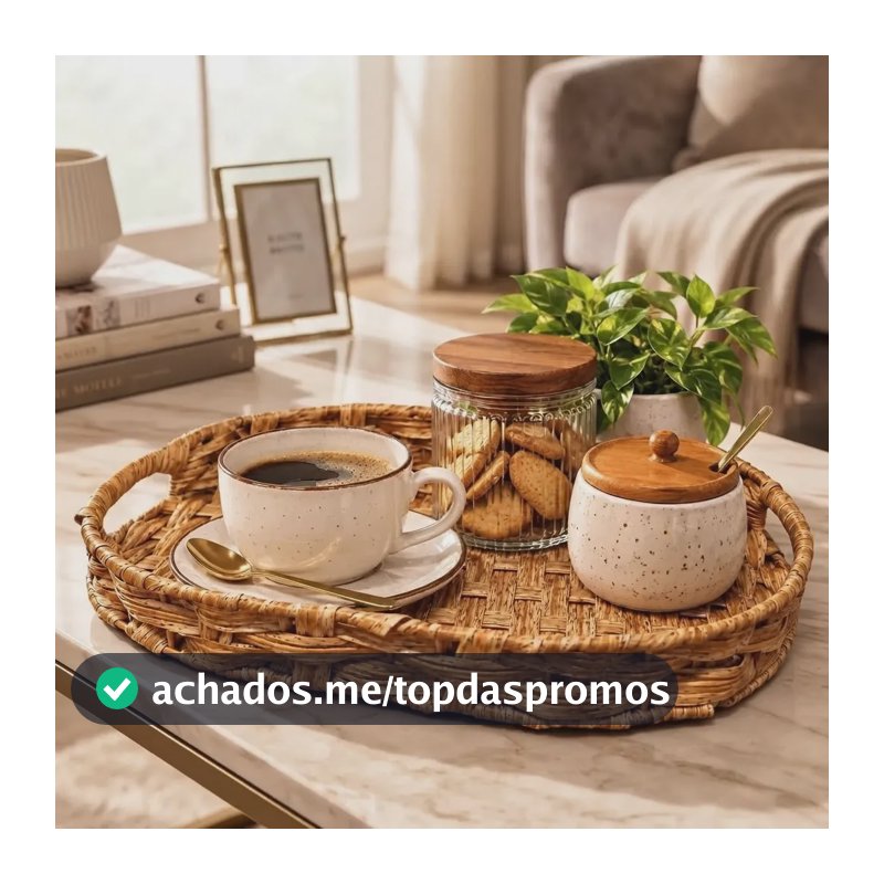 Bandeja Cesta Multiuso Organizador Rattan Decorativa Vime Palha