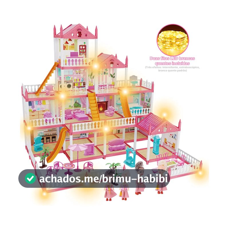 Casinha De Boneca Castelo Da Princesa 283 Pcs Rosa Com Quatro Bonecas