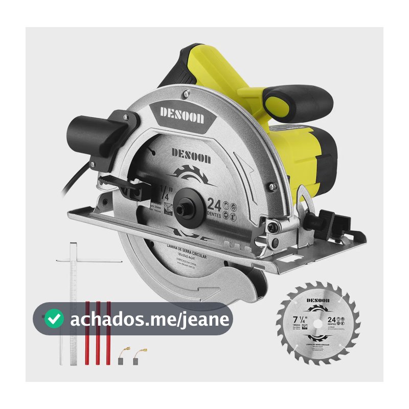 Serra Circular Elétrica DESOON de 185mm para Madeira com 1600W e Guia
