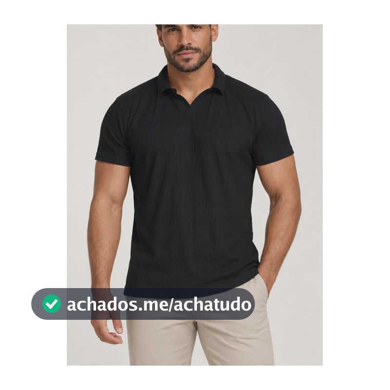 Camisa Gola Polo Texturizada Italiana Masculina Elegante Preto Gg Liso