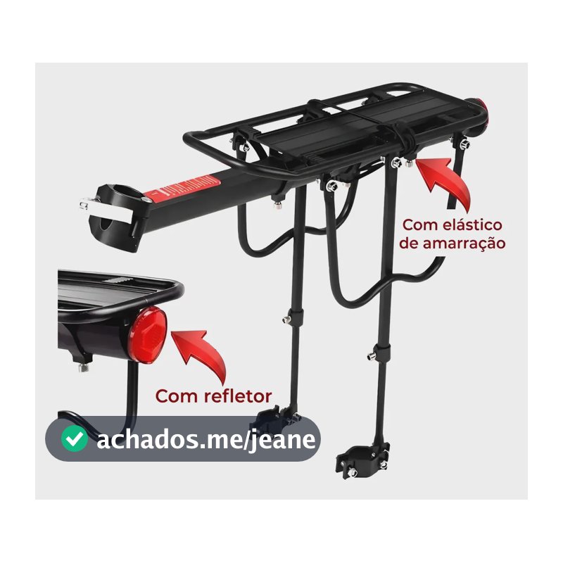 Bagageiro Traseiro Regulável Alumínio C/ Elástico Bike 26 29 Preto