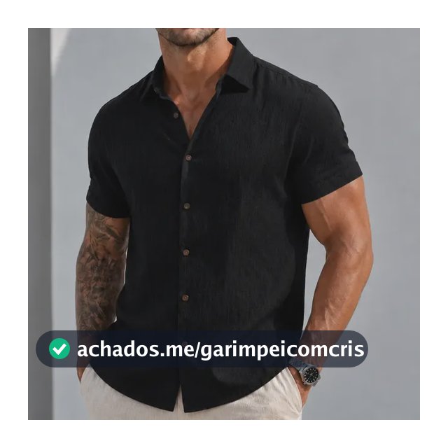 Camisa Manga Curta Viscose Old Money Confortavel Preto Liso M