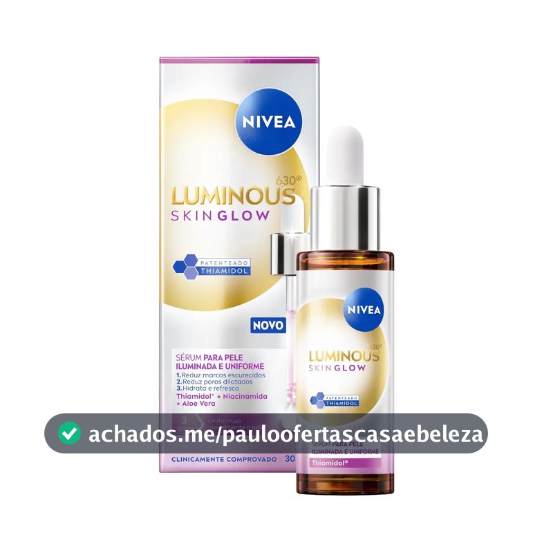 NIVEA LUMINOUS630® Skin Glow Sérum 30ml, BBB 26, Pele Uniforme, Glow Instantâneo, Reduz Manchas e Poros, Hidrata, Cuidado Facial Diário