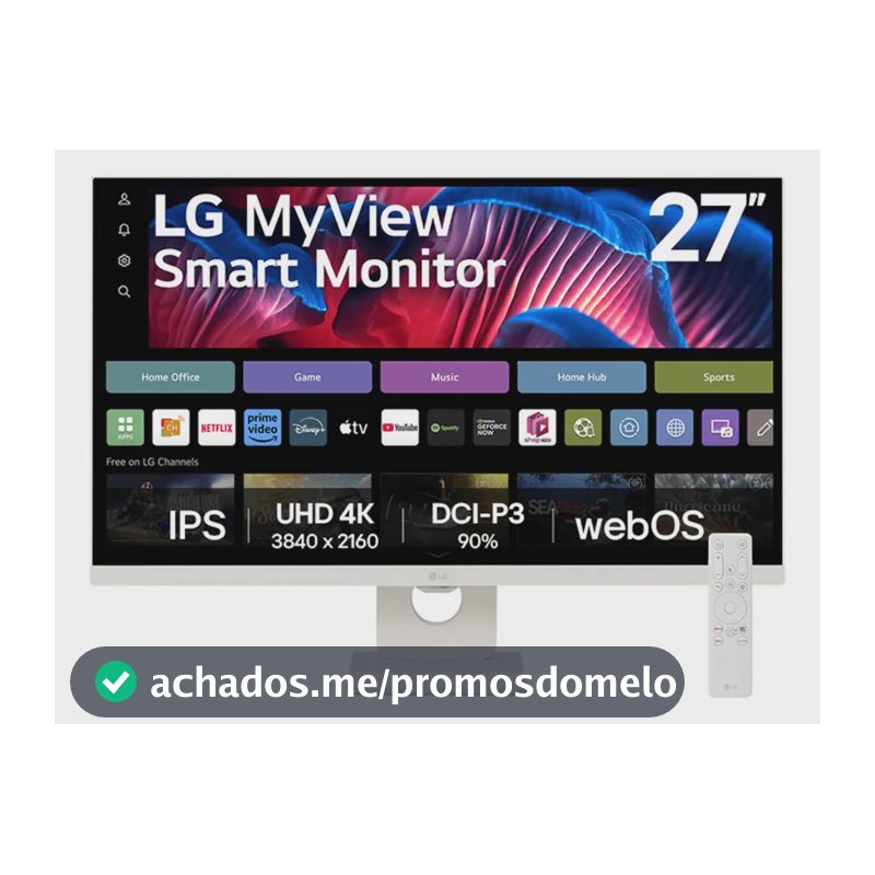 Monitor LG MyView Smart - Tela IPS 27", WebOS, ThinQ Home, Air Play, Screen Share, Bluetooth, Branco – 27SR73U
