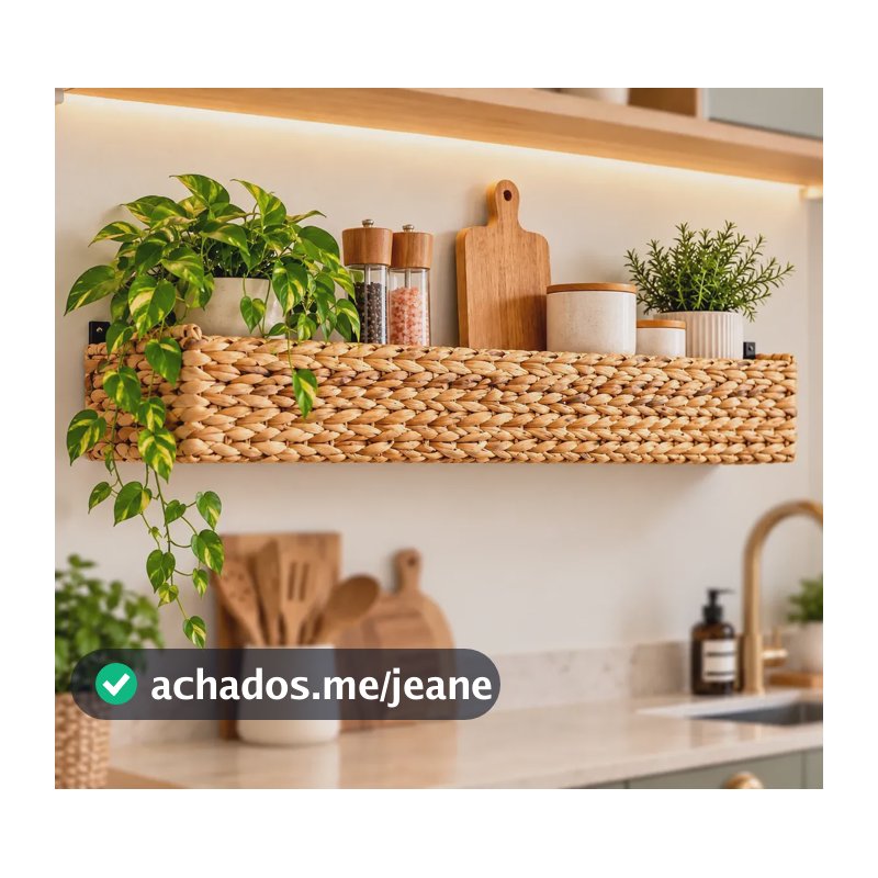Prateleira Em Taboa Natural Para Quarto, Cozinha E Sala 80x17x17cm