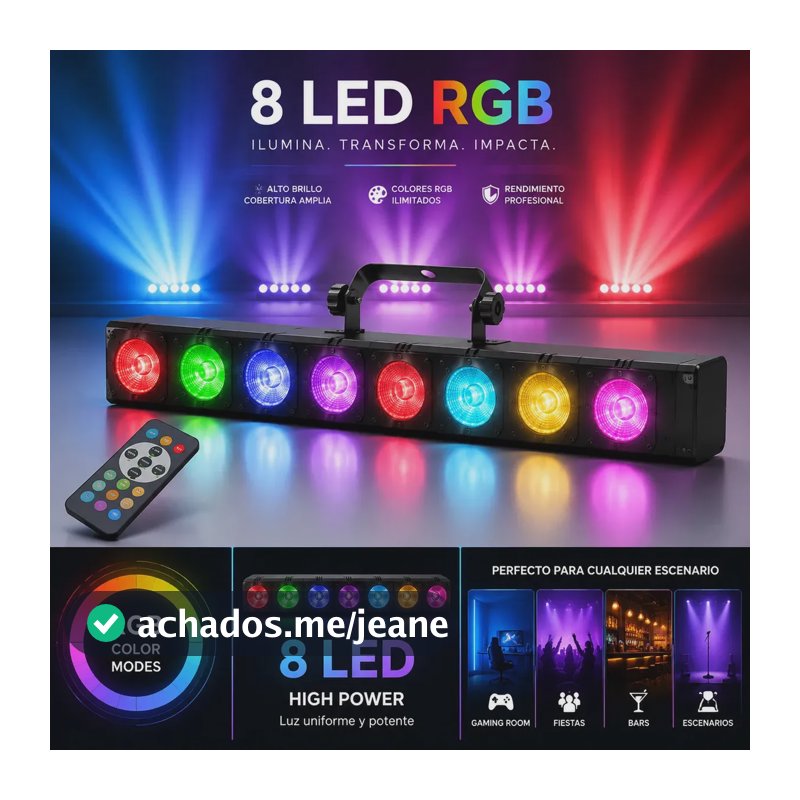 Ribalta Led Barra 8 Saídas Rgbw Jogo De Luz Parede + Controle Ideal para festas com palco e DJ
