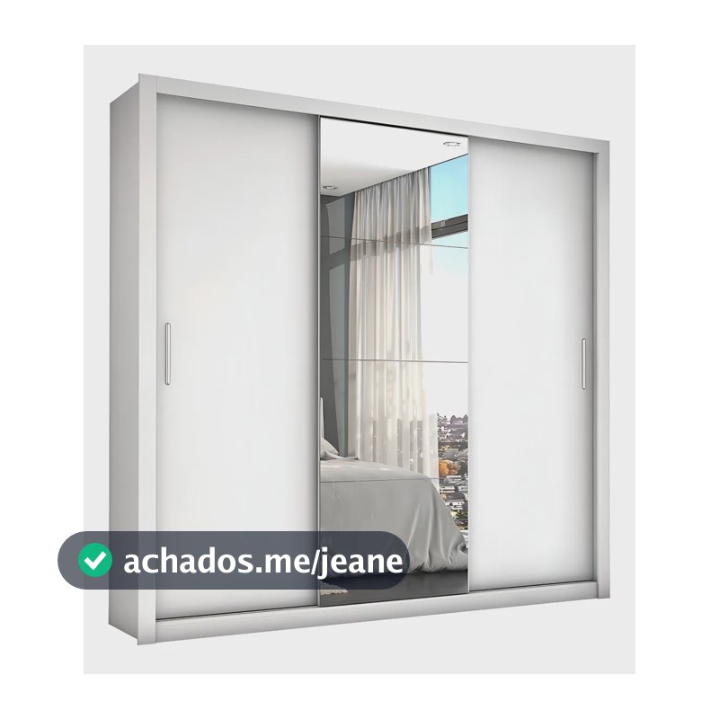 Guarda-Roupa Casal Branco 3 Portas de Correr Com Espelho Espresso Móveis