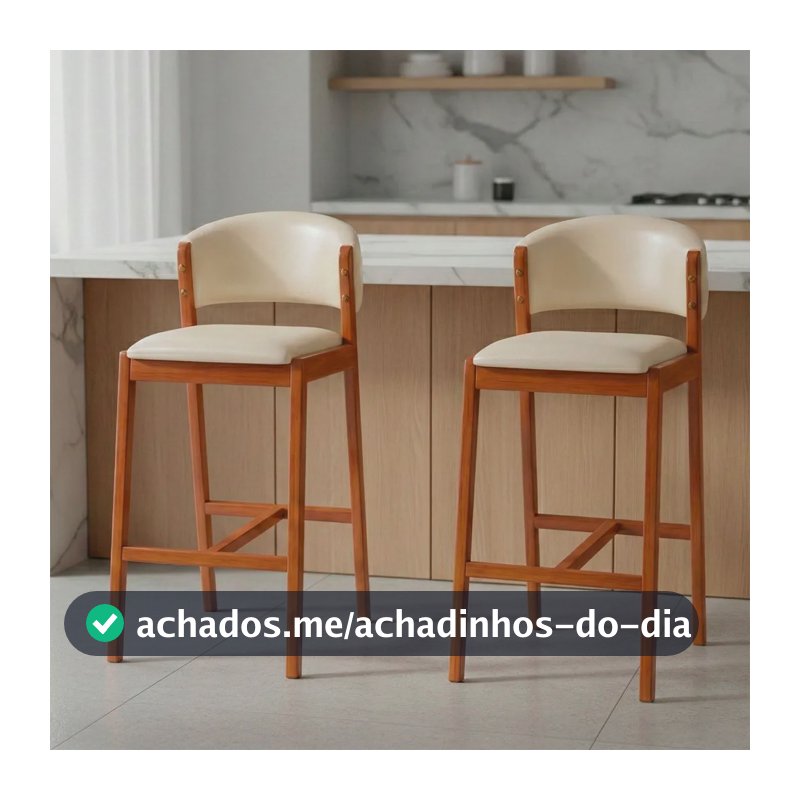 Kit 2 Banquetas Alta Com Encosto Madeira Siena Courissimo Lacado Creme