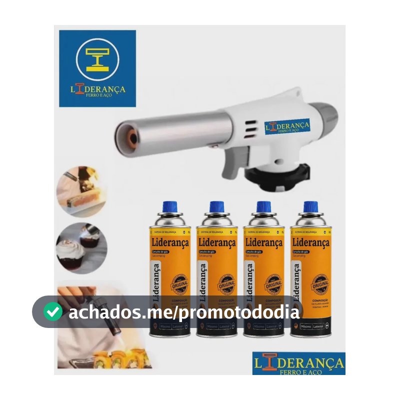 Kit Maçarico Portátil Automático Liderança Ferro E Aço para 1300°C com 4 Refis de Gás Butano