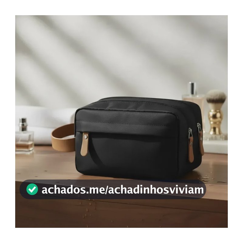 Necessaire Estojo Organizador Higiene Trabalho Viagem Unissex Masculino Feminino Tecido Impermeável Marca Lemon Shark Cor Preto