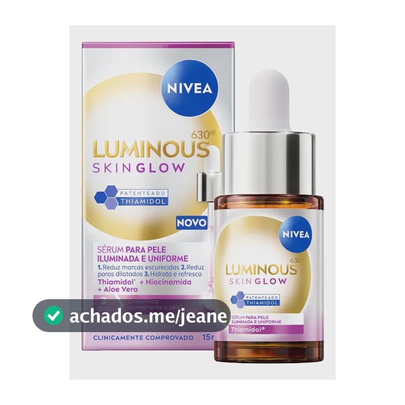 NIVEA LUMINOUS630 Skin Glow Sérum 15ml, Pele Uniforme, Glow Instantâneo, Reduz Manchas e Poros, Hidrata, Cuidado Facial Diário