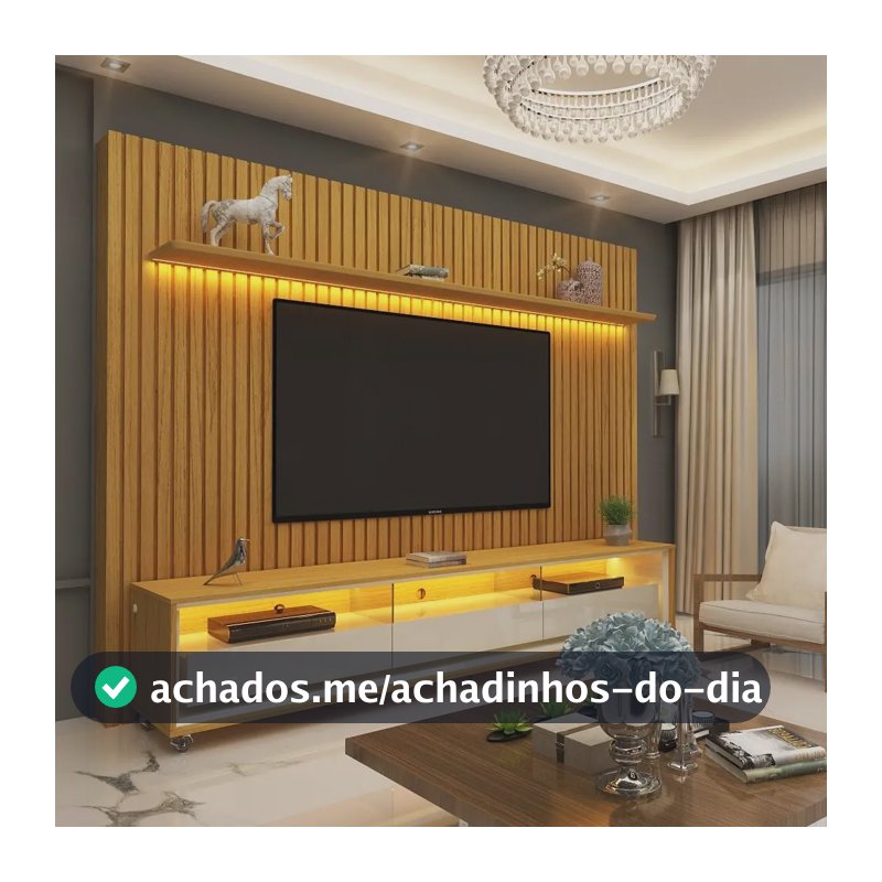 Rack com Painel Gelius para TV até 85", com LED, Rodízios e 3 Gavetas