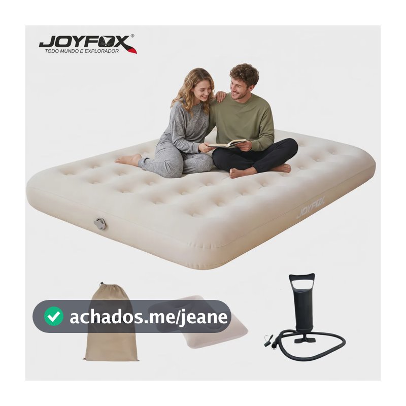 Colchão Inflável Casal Joyfox 19113722cm com Incluindo 2 Travesseiros e Bomba Manual - Creme