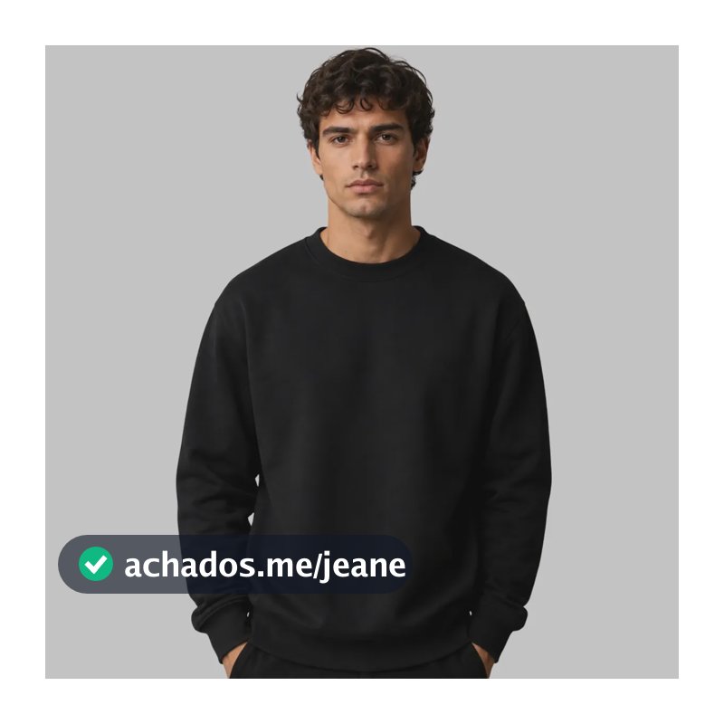 Moletom Blusa Frio Masculino Gola Redonda Careca Liso M Preto