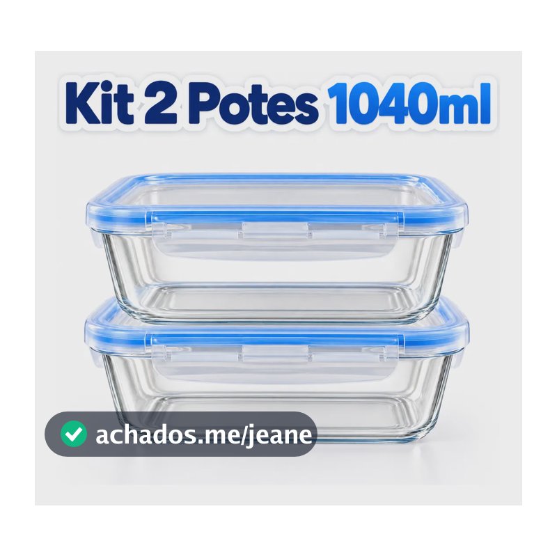 Kit 2 Potes Vidro 1040ml Hermético Marmita Forno Refratário Branco