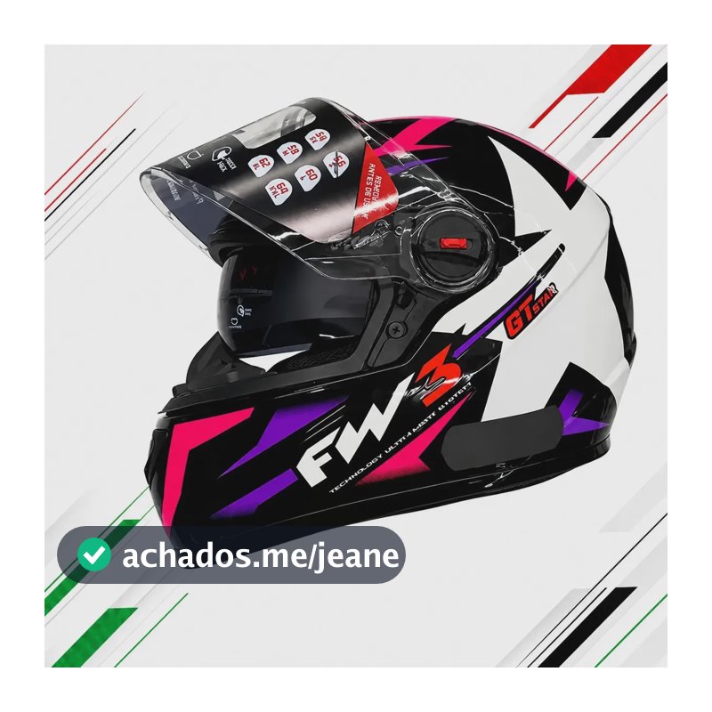 Capacete Fw3 Gtx Star Preto Lilas E Rosa Lilás Star Brilhante 59/60