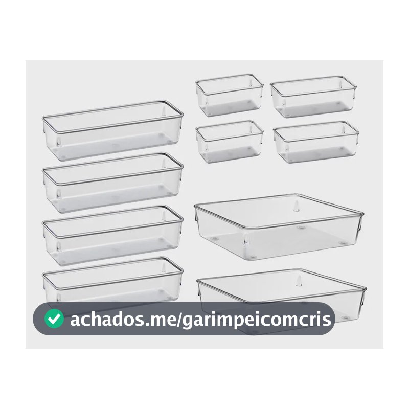 Kit 10 Organizador Multiuso Modular Gaveta Acrilico Rebirth Cor Cristal