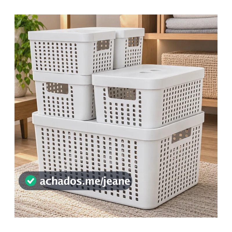 Kit 5 Caixas Organizadoras 2l 4,5l 17l Com Tampa Multiuso Cor Branco