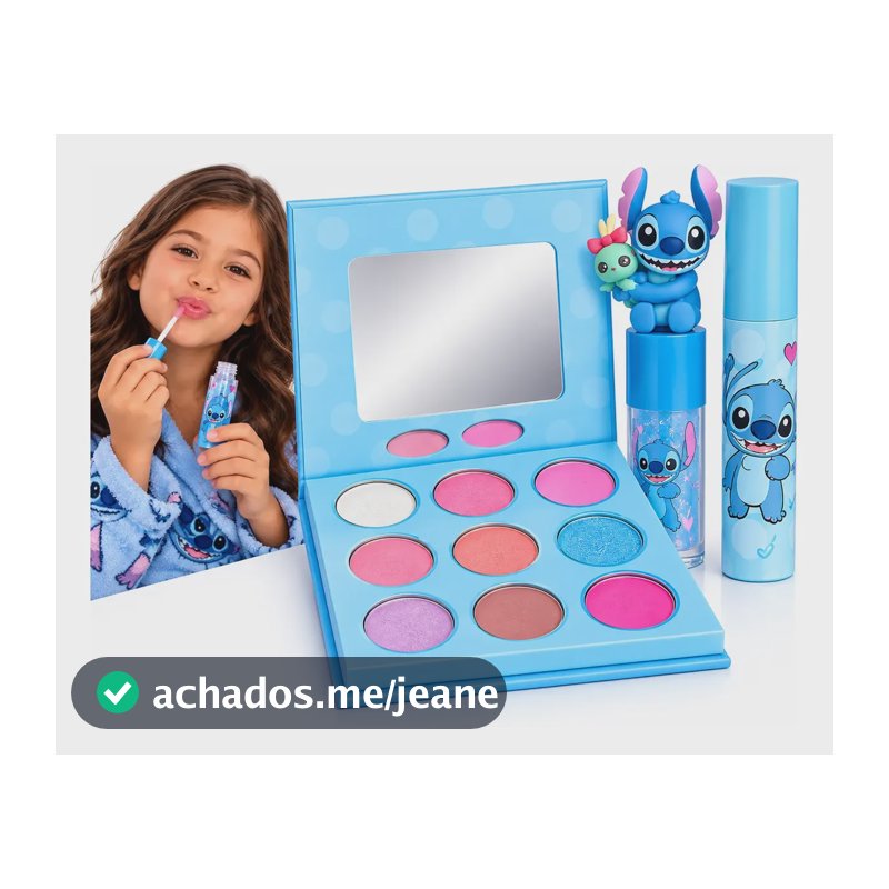 Kit Maquiagem Infantil Stitch Paleta Gloss Rímel Criança